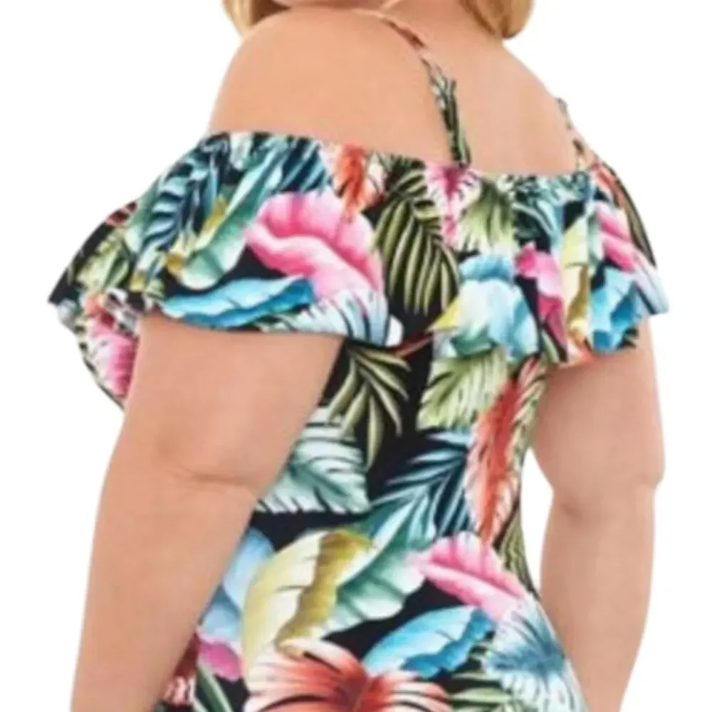 Swim Solutions Women’s Ruffled Tummy Control One Piece Swimsuit Multi Size 22W - Picture 2 of 2